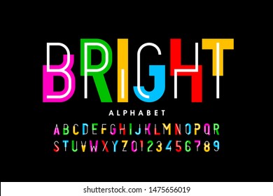 Bright, Colorful Style Font Design, Alphabet Letters And Numbers Vector Illustration