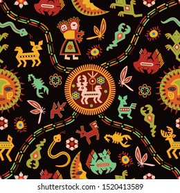 Bright colorful stylish vector illustration about Mexico. Pattern with symbols of Mexico. Abstract seamless pattern 