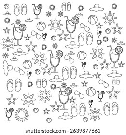 Bright Colorful Summer Seamless Pattern with Tropical Elements