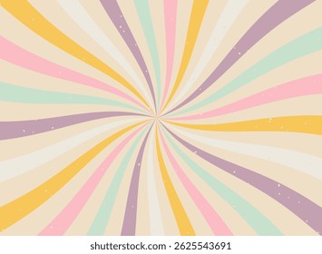 Bright and colorful sunburst background with vibrant candy tones and swirling cream beams. Perfect for posters, flyers, and banners with a fun, energetic, and sweet vector design.