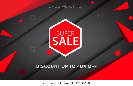 Bright colorful super sale, special offer, discount banner or poster design.
