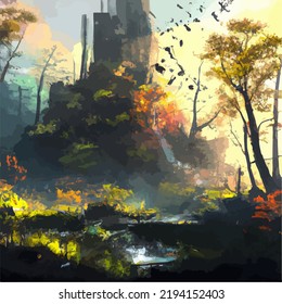 A bright and colorful surreal landscape