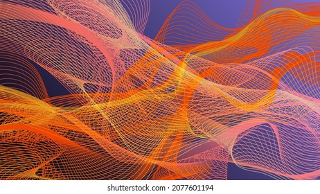 Bright colorful tangled wavy lines abstract digital vector art.