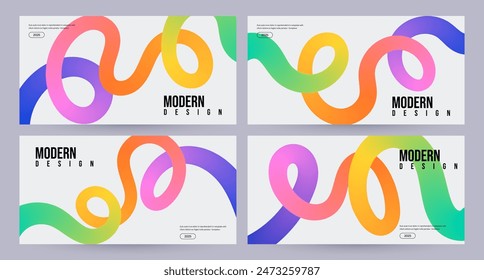 Bright colorful templates with wavy fluid gradient shape, abstract modern background, horizontal posters set