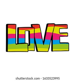 Bright colorful text love. Horizontal view. Vector hand drawing. Isolated object on a white background. Isolate.