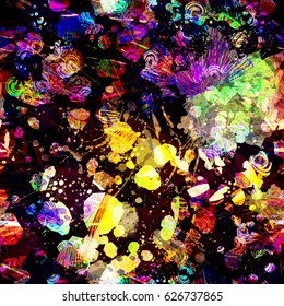 Bright colorful  texture with different spots. Abstract seamless background for fabric, wrapping, home decor.