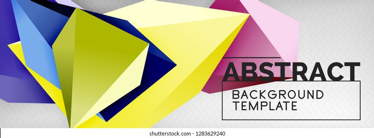 Bright colorful triangular poly 3d composition, vector abstract geometric background, minimal design, polygonal futuristic poster