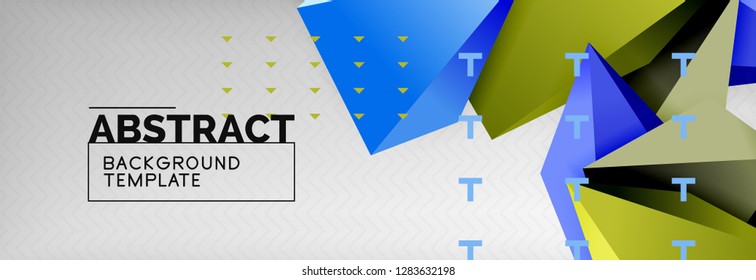 Bright colorful triangular poly 3d composition, vector abstract geometric background, minimal design, polygonal futuristic poster