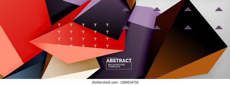 Bright colorful triangular poly 3d composition, vector abstract geometric background, minimal design, polygonal futuristic poster