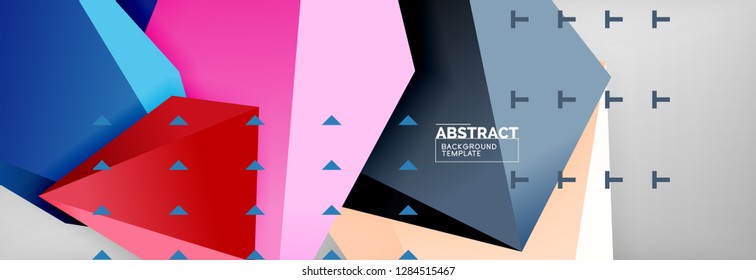Bright colorful triangular poly 3d composition, vector abstract geometric background, minimal design, polygonal futuristic poster