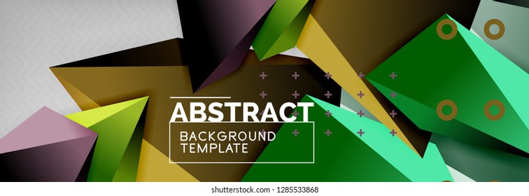 Bright colorful triangular poly 3d composition, vector abstract geometric background, minimal design, polygonal futuristic poster