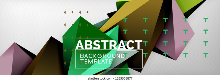 Bright colorful triangular poly 3d composition, vector abstract geometric background, minimal design, polygonal futuristic poster