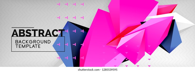 Bright colorful triangular poly 3d composition, vector abstract geometric background, minimal design, polygonal futuristic poster