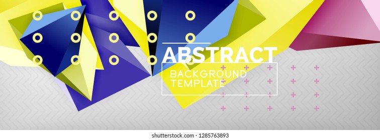 Bright colorful triangular poly 3d composition, vector abstract geometric background, minimal design, polygonal futuristic poster
