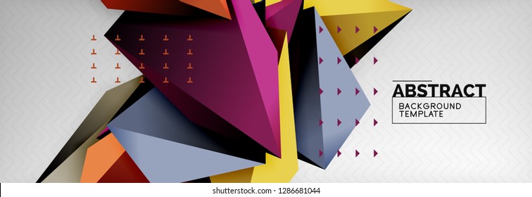 Composição triangular brilhante triangular 3d, fundo geométrico abstrato vetorial, design mínimo, poster futurista poligonal