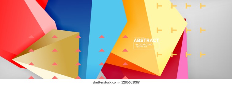 Bright colorful triangular poly 3d composition, vector abstract geometric background, minimal design, polygonal futuristic poster