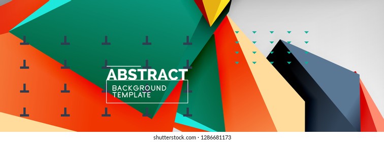 Bright colorful triangular poly 3d composition, vector abstract geometric background, minimal design, polygonal futuristic poster