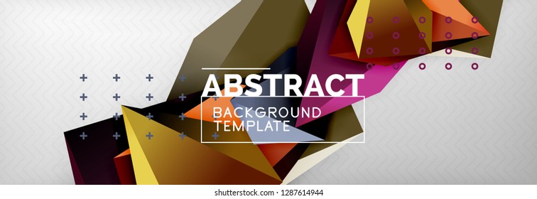 Bright colorful triangular poly 3d composition, vector abstract geometric background, minimal design, polygonal futuristic poster