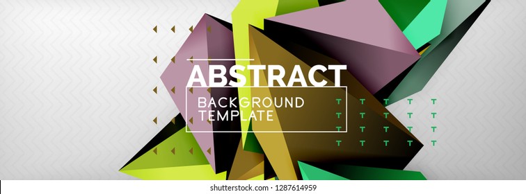 Bright colorful triangular poly 3d composition, vector abstract geometric background, minimal design, polygonal futuristic poster