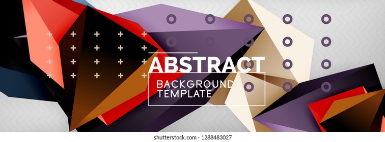 Bright colorful triangular poly 3d composition, vector abstract geometric background, minimal design, polygonal futuristic poster