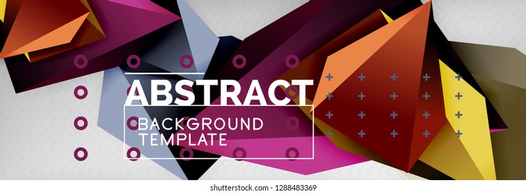 Bright colorful triangular poly 3d composition, vector abstract geometric background, minimal design, polygonal futuristic poster