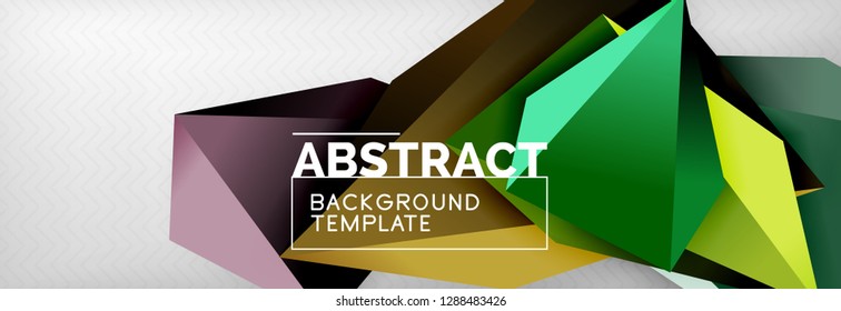 Bright colorful triangular poly 3d composition, vector abstract geometric background, minimal design, polygonal futuristic poster