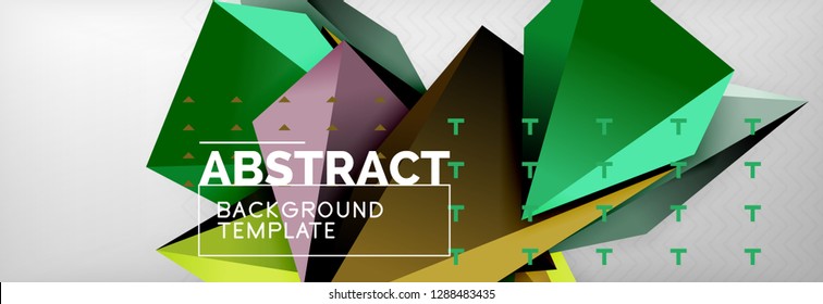 Bright colorful triangular poly 3d composition, vector abstract geometric background, minimal design, polygonal futuristic poster