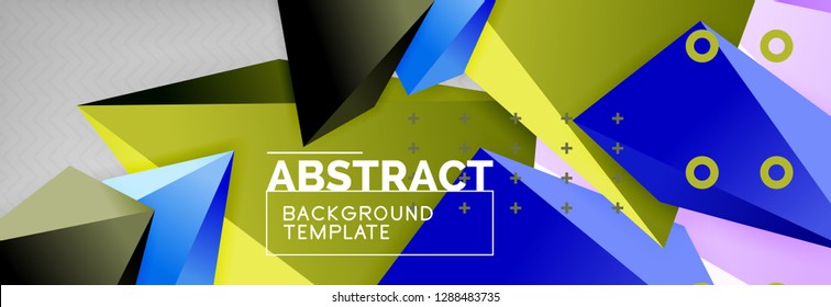 Bright colorful triangular poly 3d composition, vector abstract geometric background, minimal design, polygonal futuristic poster