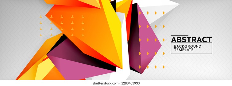 Bright colorful triangular poly 3d composition, vector abstract geometric background, minimal design, polygonal futuristic poster