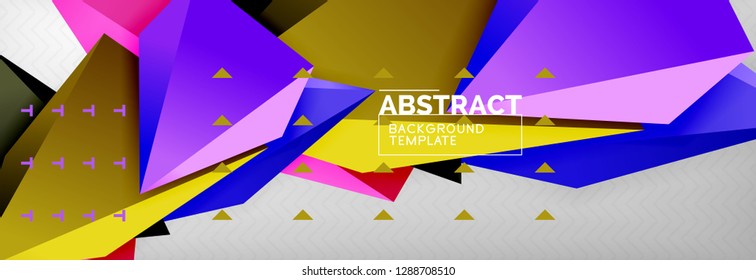 Bright colorful triangular poly 3d composition, vector abstract geometric background, minimal design, polygonal futuristic poster