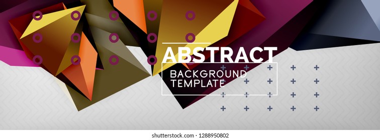 Bright colorful triangular poly 3d composition, vector abstract geometric background, minimal design, polygonal futuristic poster