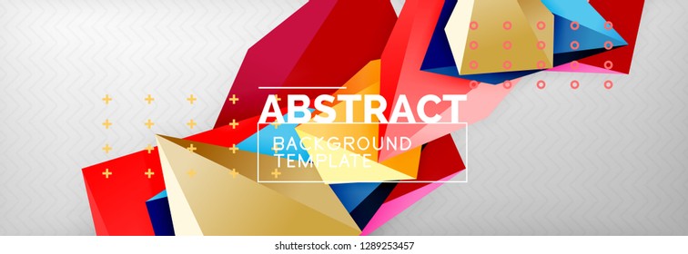 Bright colorful triangular poly 3d composition, vector abstract geometric background, minimal design, polygonal futuristic poster