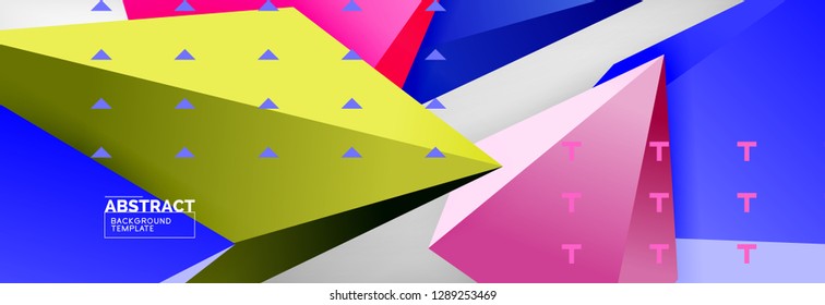 Bright colorful triangular poly 3d composition, vector abstract geometric background, minimal design, polygonal futuristic poster