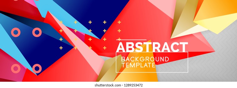 Bright colorful triangular poly 3d composition, vector abstract geometric background, minimal design, polygonal futuristic poster