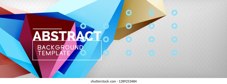 Bright colorful triangular poly 3d composition, vector abstract geometric background, minimal design, polygonal futuristic poster
