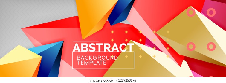 Bright colorful triangular poly 3d composition, vector abstract geometric background, minimal design, polygonal futuristic poster