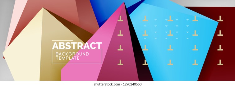 Bright colorful triangular poly 3d composition, vector abstract geometric background, minimal design, polygonal futuristic poster