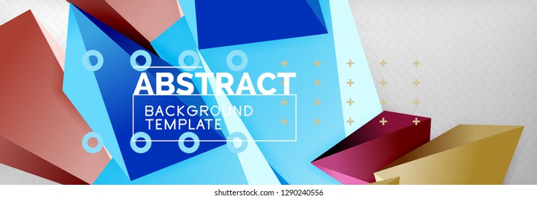 Bright colorful triangular poly 3d composition, vector abstract geometric background, minimal design, polygonal futuristic poster