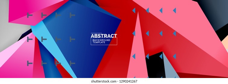 Bright colorful triangular poly 3d composition, vector abstract geometric background, minimal design, polygonal futuristic poster