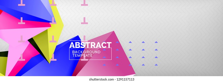 Bright colorful triangular poly 3d composition, vector abstract geometric background, minimal design, polygonal futuristic poster