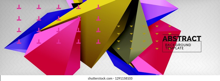 Bright colorful triangular poly 3d composition, vector abstract geometric background, minimal design, polygonal futuristic poster