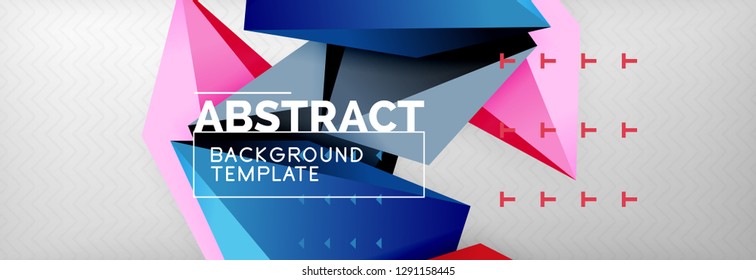 Bright colorful triangular poly 3d composition, vector abstract geometric background, minimal design, polygonal futuristic poster