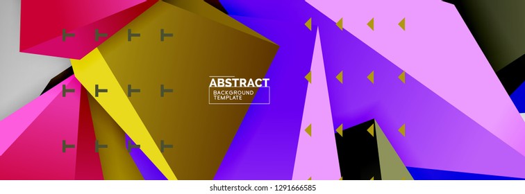 Bright colorful triangular poly 3d composition, vector abstract geometric background, minimal design, polygonal futuristic poster