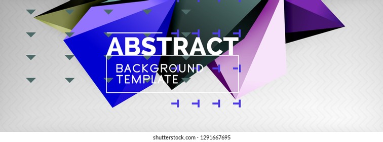 Bright colorful triangular poly 3d composition, vector abstract geometric background, minimal design, polygonal futuristic poster