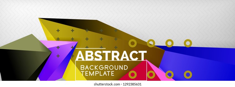 Bright colorful triangular poly 3d composition, vector abstract geometric background, minimal design, polygonal futuristic poster