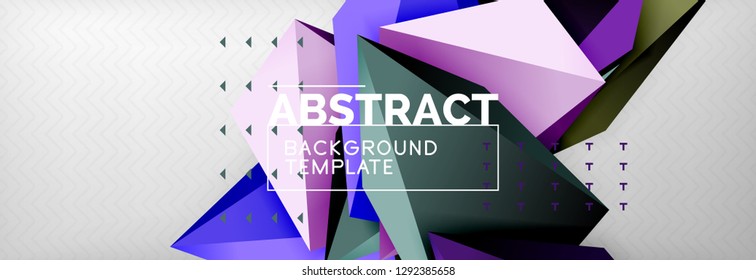 Bright colorful triangular poly 3d composition, vector abstract geometric background, minimal design, polygonal futuristic poster