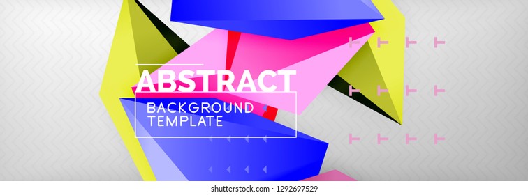 Bright colorful triangular poly 3d composition, vector abstract geometric background, minimal design, polygonal futuristic poster