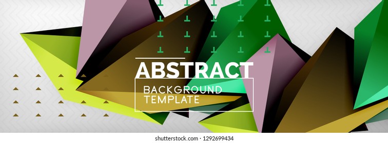 Bright colorful triangular poly 3d composition, vector abstract geometric background, minimal design, polygonal futuristic poster