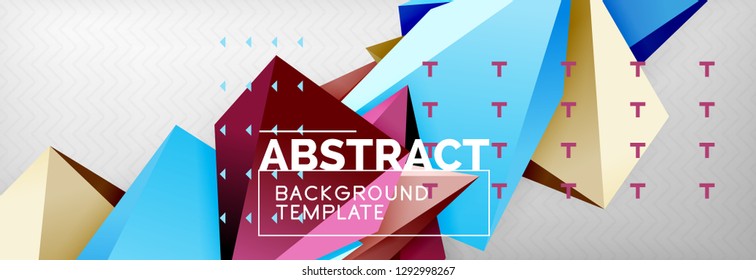 Bright colorful triangular poly 3d composition, vector abstract geometric background, minimal design, polygonal futuristic poster