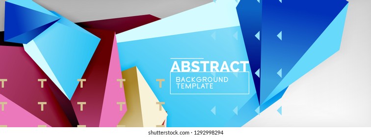 Bright colorful triangular poly 3d composition, vector abstract geometric background, minimal design, polygonal futuristic poster